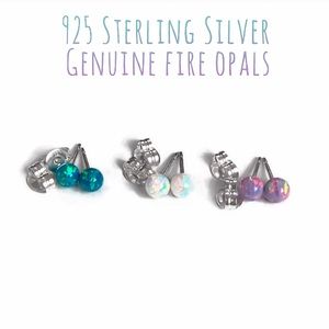 1 SET 4mm Fire Opal Ball Stud Earrings 925 silver